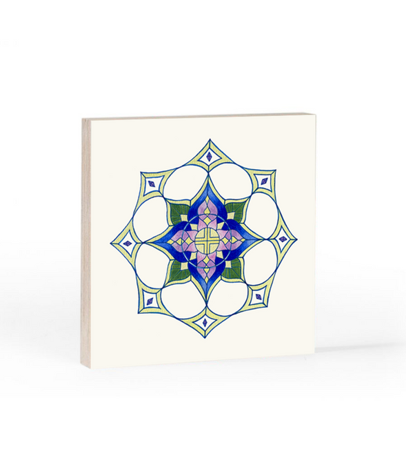 Star Flower Mandala Birch Wood Print - 6x6 - PLANET JOY