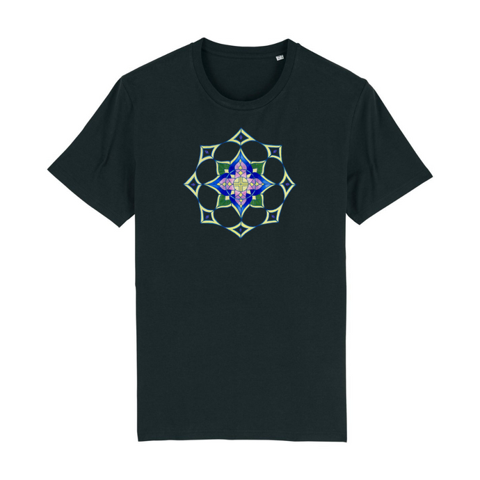 Star Flower Mandala Organic Cotton T-Shirt - XS / Black - PLANET JOY