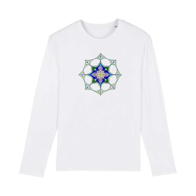 Star Flower Mandala Organic Cotton Long-Sleeve - S / White - PLANET JOY