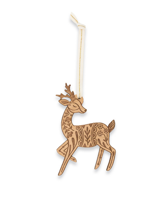 Deer Folk Art Wood Ornament - PLANET JOY