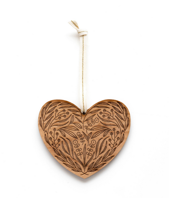 Floral Heart Wood Ornament - PLANET JOY