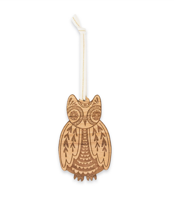 Owl Folk Art Wood Ornament - PLANET JOY