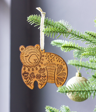 Load image into Gallery viewer, Bear Folk Art Wood Ornament - PLANET JOY