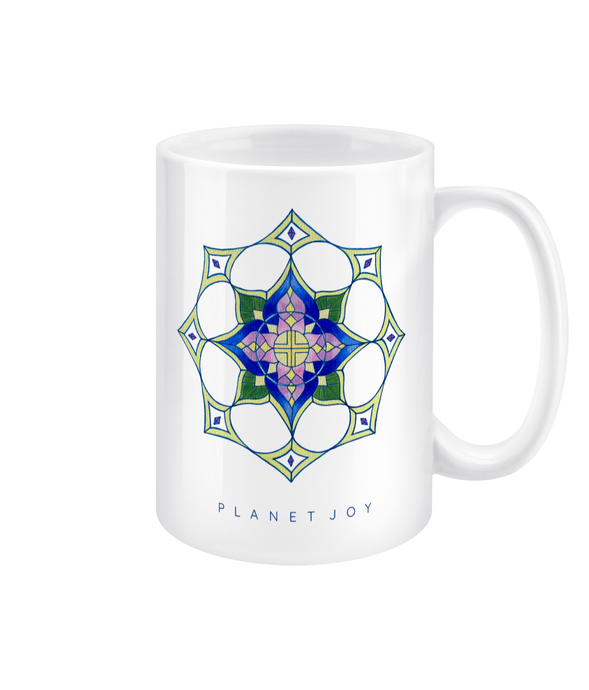 Star Flower Mandala 15oz Mug - Ceramic / White - PLANET JOY