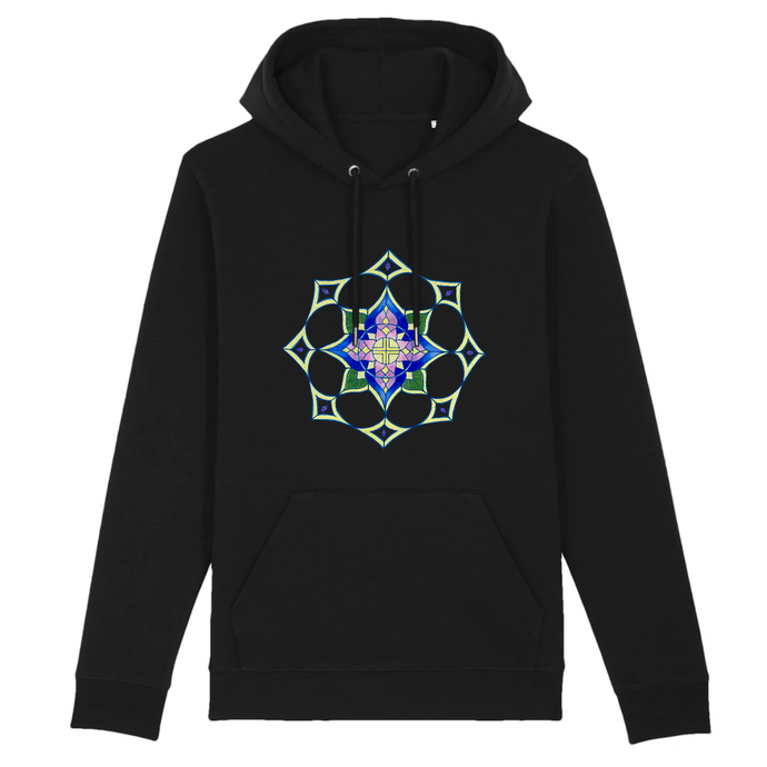 Star Flower Mandala Organic Cotton Hoodie - S / Black - PLANET JOY