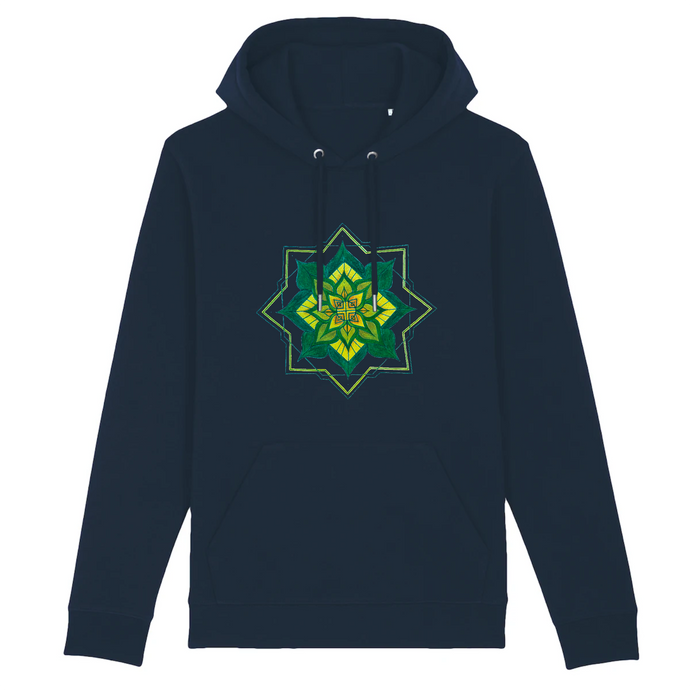 Rebirth Mandala Organic Cotton Hoodie - S / Navy - PLANET JOY