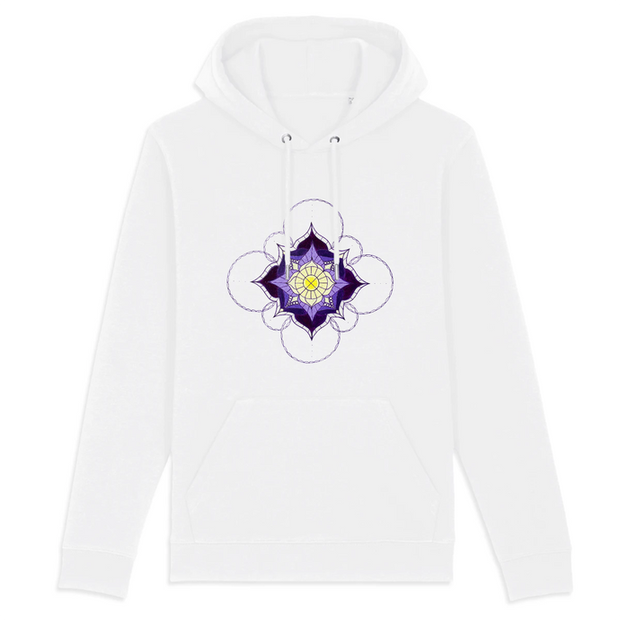 Lavender Honey Mandala Organic Cotton Hoodie - S / White - PLANET JOY