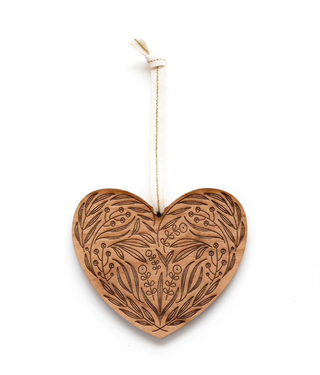 Floral Heart Wood Ornament - PLANET JOY