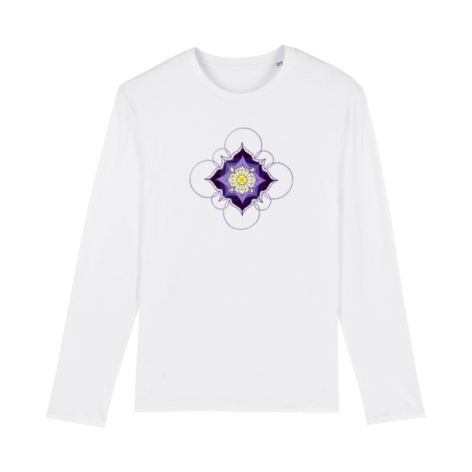 Lavender Honey Mandala Organic Cotton Unisex Long-Sleeve - S / White - PLANET JOY